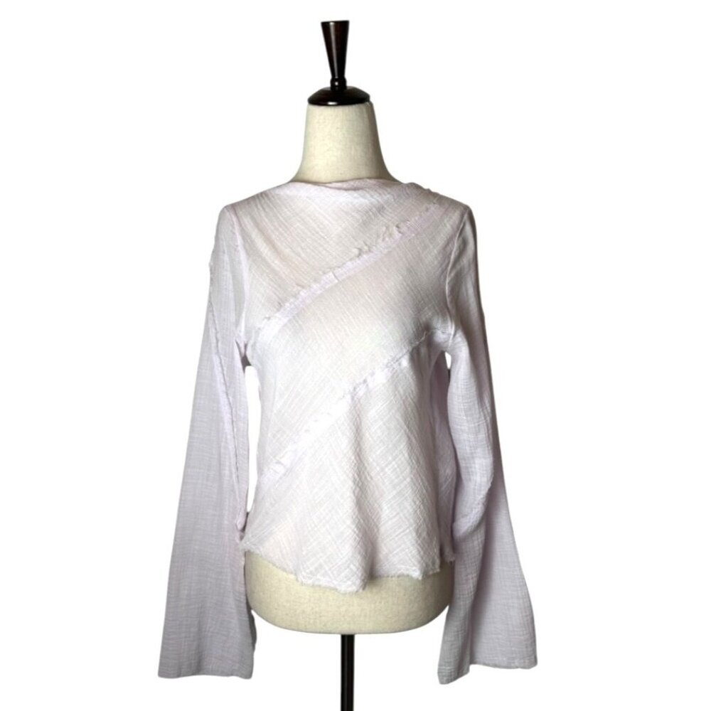Zara Shirt Women‎ XS Purple Lilac Sheer Raw Seam Detail Tie Neck Open Back Top